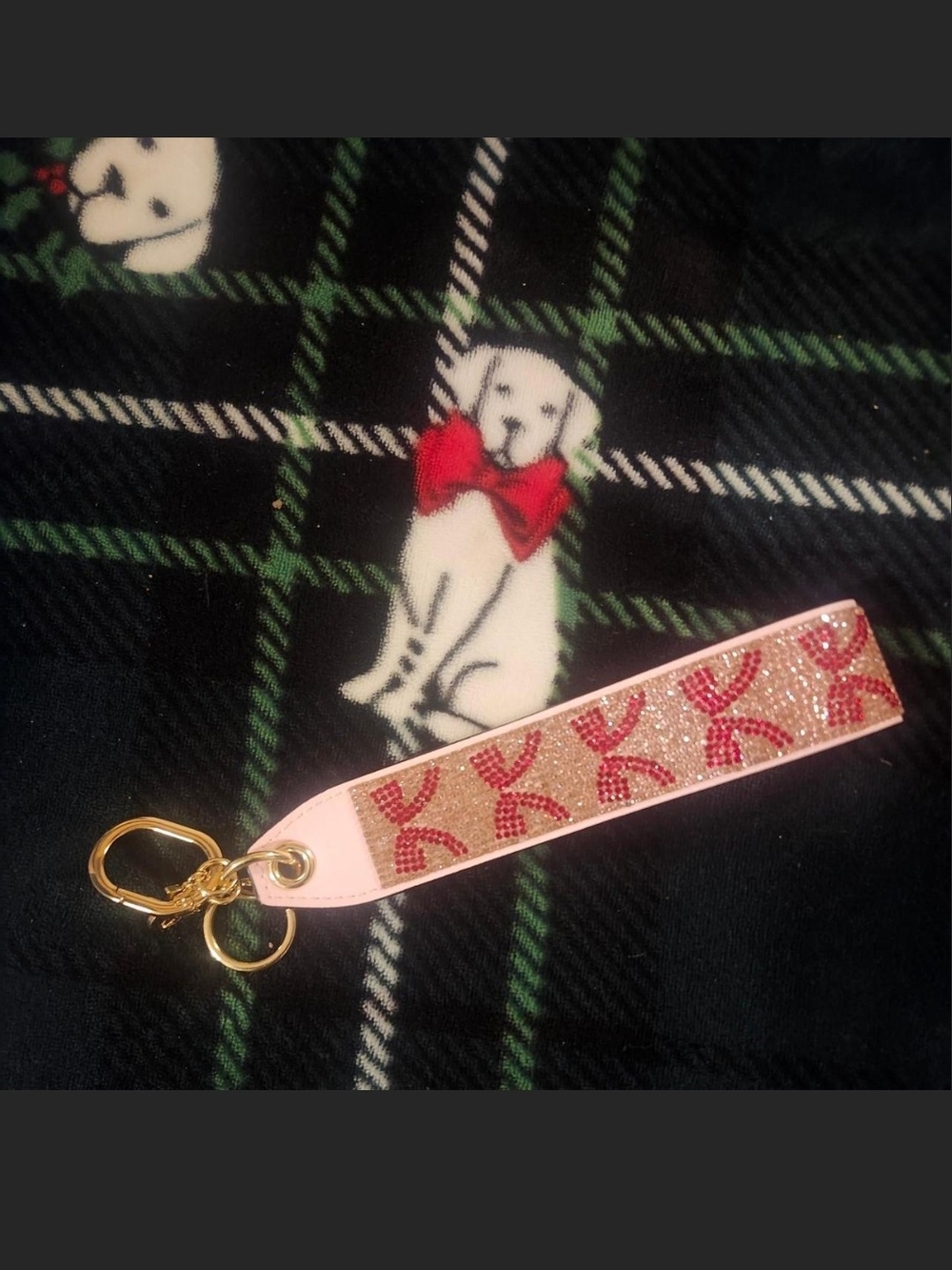 Victoria's Secret Pink Crystal Monogram Key Fob with Gold Hardware
